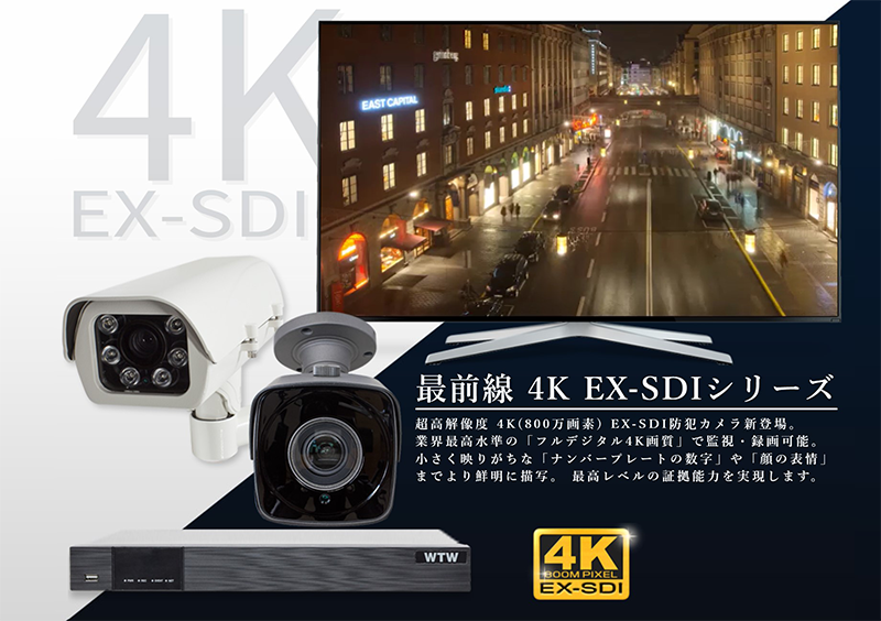 自社開発製造の日本製 　プロ御用達！！　4K 800万画素 EX-SDI 防犯カメラと HD-DVRのフルセット【800万画素】