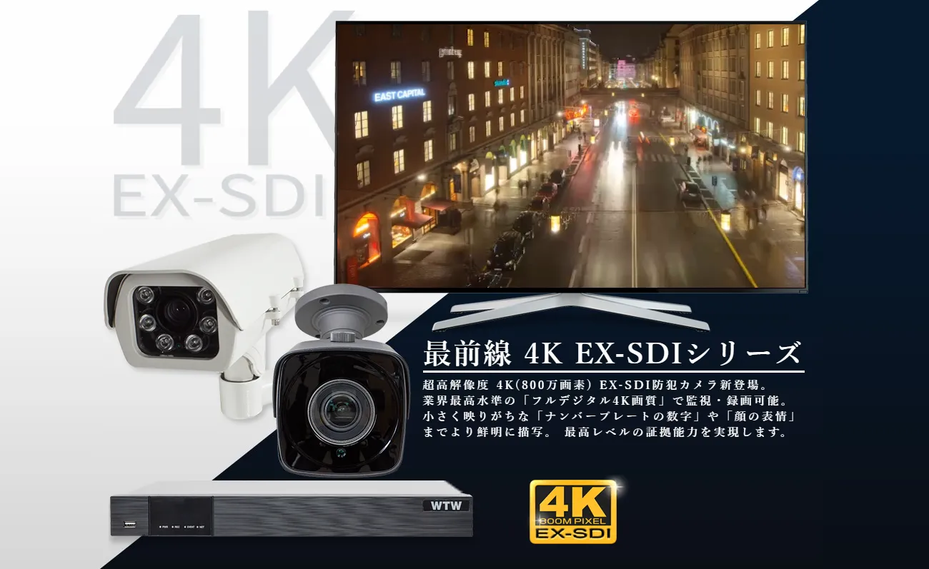 自社開発製造の日本製 プロ御用達!! 4K 800万画素 EX-SDI 防犯カメラと HD-DVRのフルセット【800万画素】