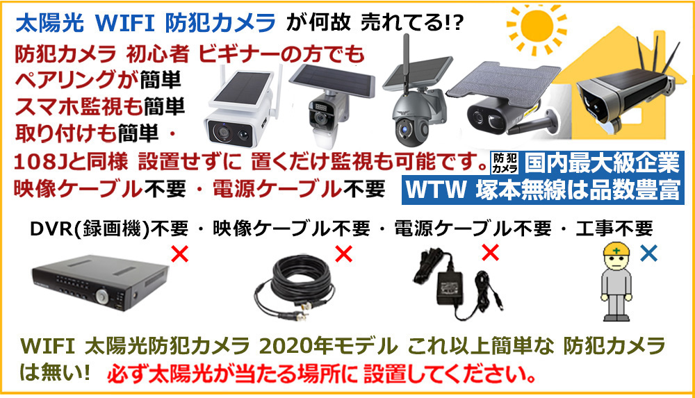 太陽光発電 WIFI ソーラー 防犯カメラがなぜ売れる ケーブル要らない　電源要らない　取り付け工事屋要らない 簡単ペアリング 簡単監視 置くだけ監視可能だからなのです。