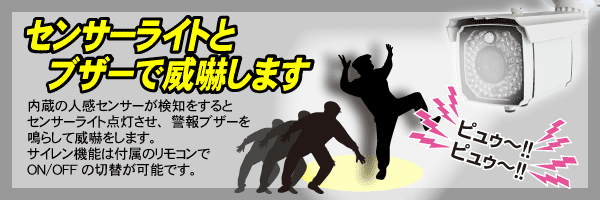 生産販売終了】ブザー音とセンサーライトで威嚇する防犯カメラ